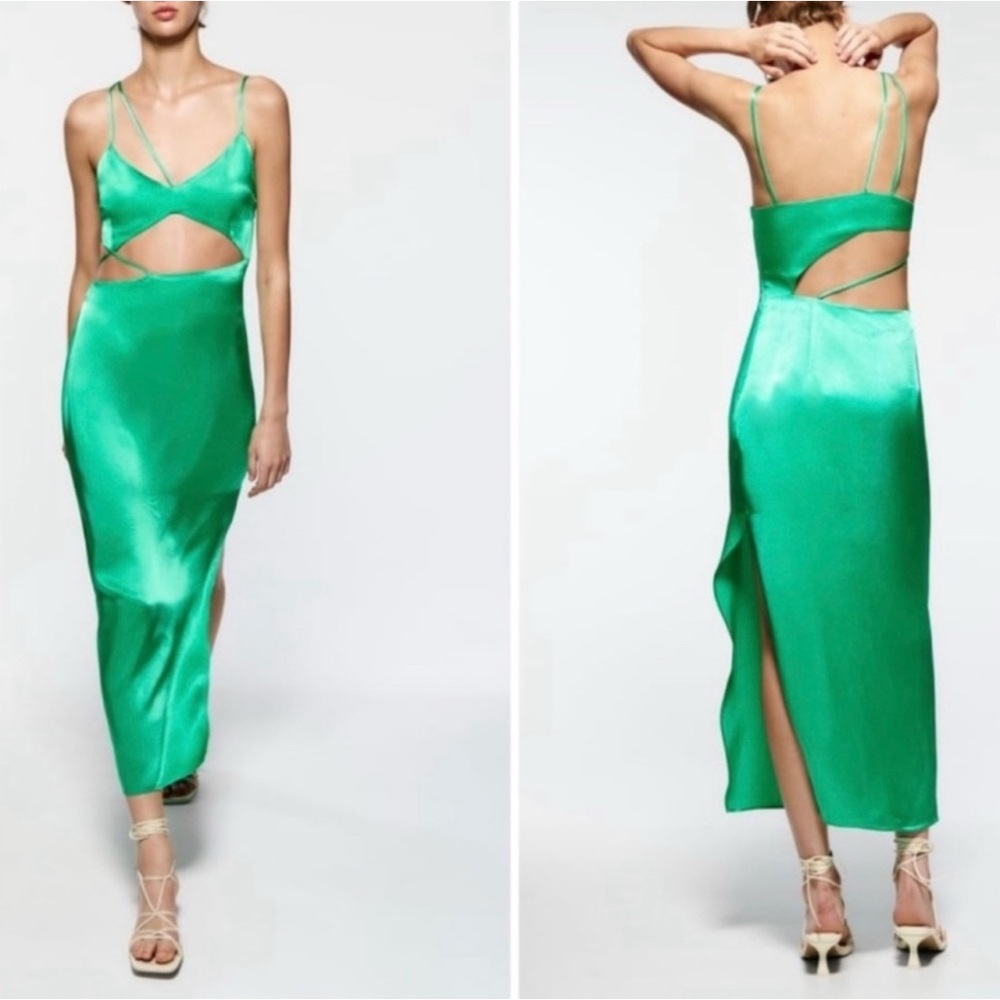 BLOGGERS FAVORITE!!! ZARA Elegant Green Satin Dress
